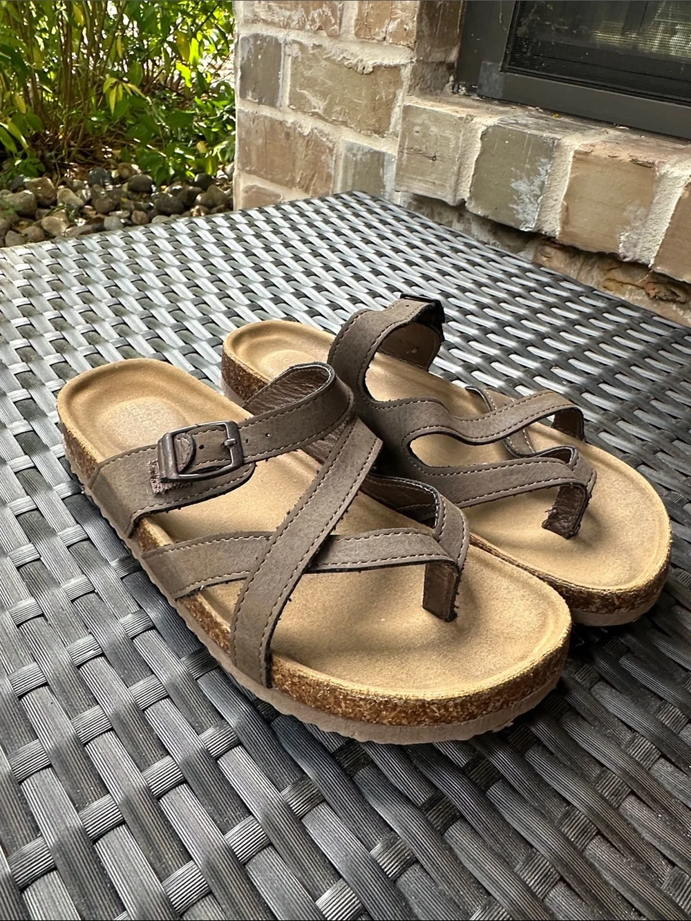 Madden Girl Brown Strappy Buckle Slide Sandals